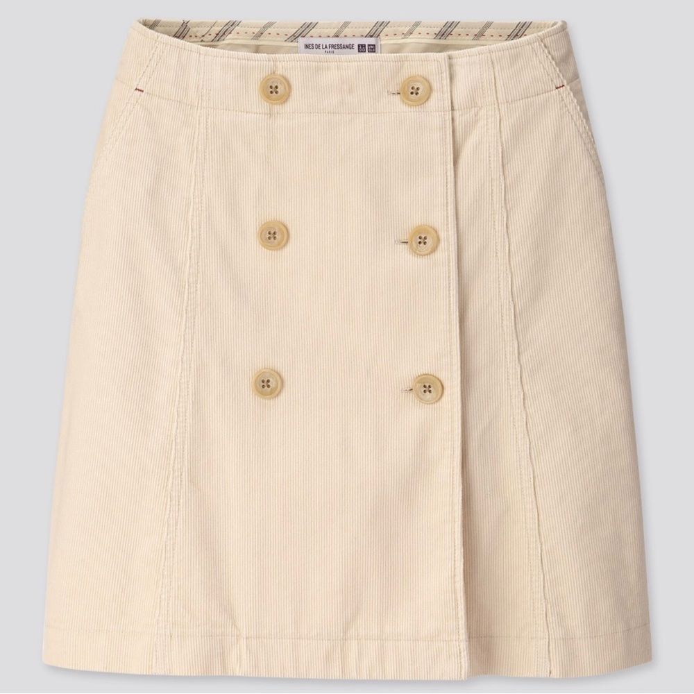 Uniqlo x Ines De La Fressange Corduroy Button Front Mini Skirt Cream 4